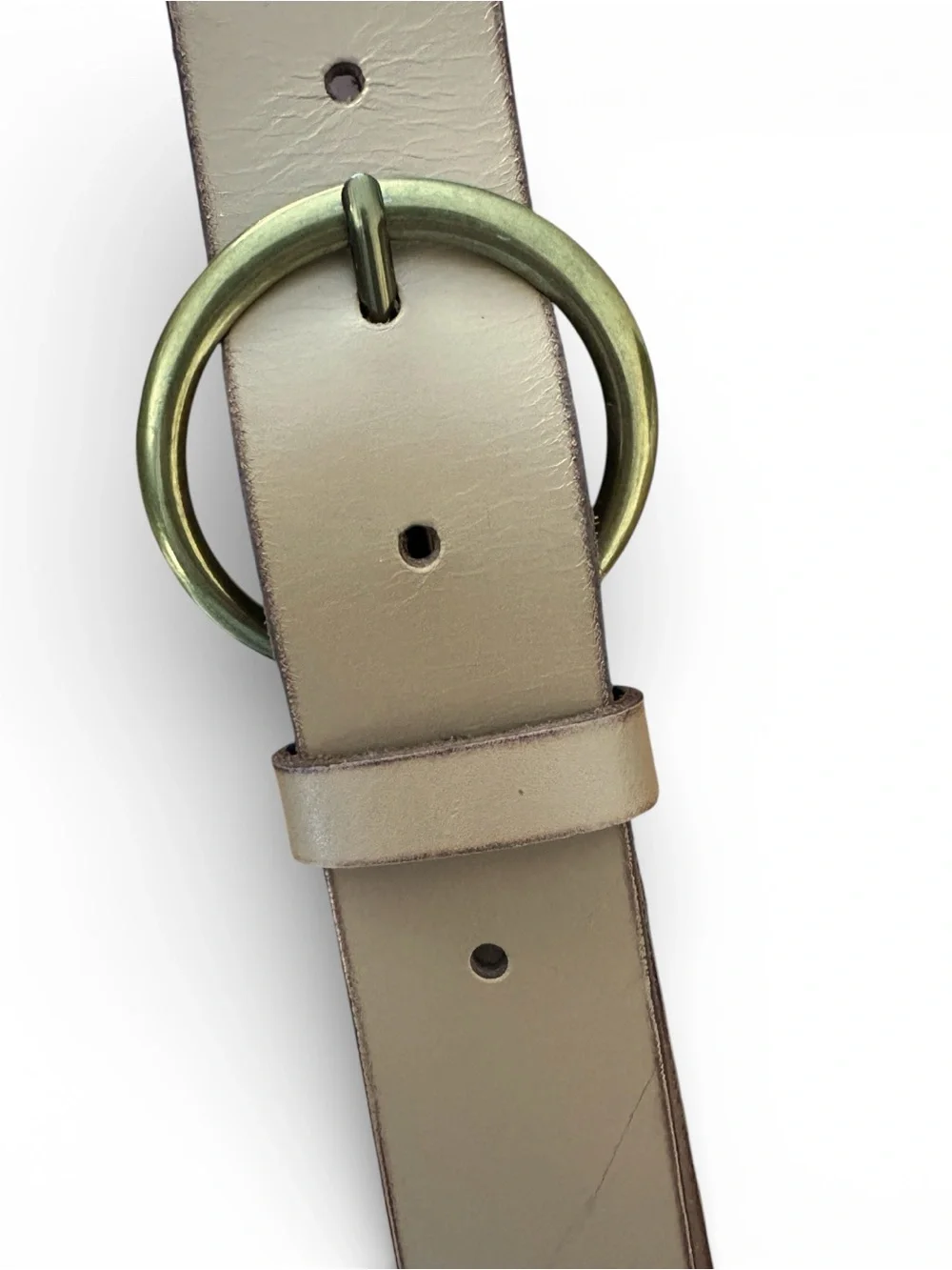 Frye Natural Leather Belt with Round Brass-Tone Buckle Size Large